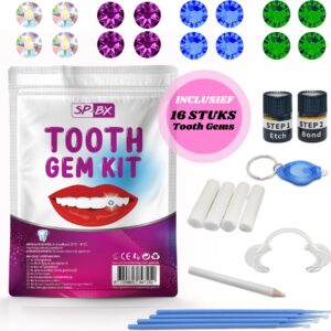 SP-BX® DIY Tooth Gem Kit - Incl. 16 Tooth Gems (4 Varianten) - Gebruiksvriendelijk - Hoogwaardig Materiaal - Tand Diamantje Kit - Tand Kristal - Tooth Gems Diamanten - DELUXE