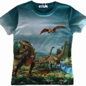 S&C Dinosaurus Shirt - Diplodocus/Pterodactylus - Blauw - H202 - Maat 146/152 (12 jaar)