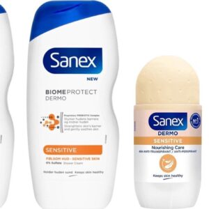 Sanex SET - 2 x 500 ml Dermo Sensitive Douchegel + Deo Roller 2 x 50 ml