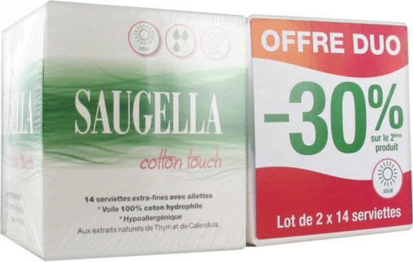 Saugella Cotton Touch Jour Set van 2 x 14 Extra Fijne Handdoeken met Vinnen