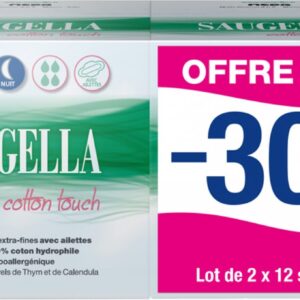 Saugella Cotton Touch Nuit Set van 2 x 12 Extra Fijne Handdoeken met Kleppen