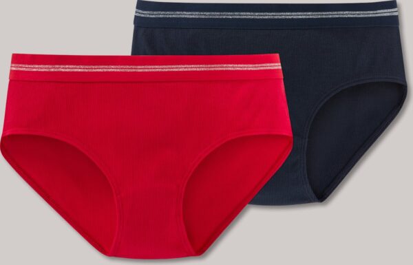 Schiesser - Panty 2-pack dubbelribstof rood/nachtblauw - Long Life Cotton - 10 jaar/140
