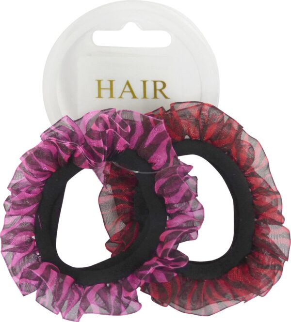 Scrunchie Haarelastiek Nylon - Rood/Fuchsia - 2 stuks