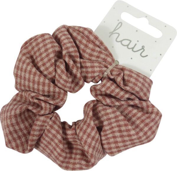 Scrunchie Haarelastiek Ruit Katoen - Roze/Bruin