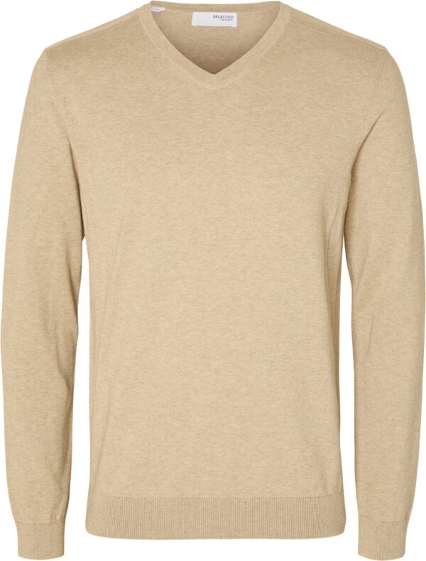 Selected - Heren Sweaters Berg Pullover V-Neck Kelp - Beige - Maat XXL