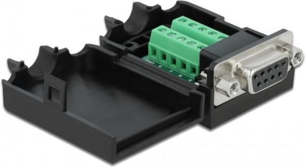 Seriële RS232 connector 9-pins SUB-D (v) met schroefingangen - 10-pins Terminal Block met behuizing / schroeven