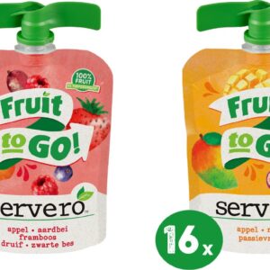 Servero Fruit to Go Maandbox - Knijpfruit - 32 stuks x 90 gram - Aardbei-Framboos, Mango-Passievrucht