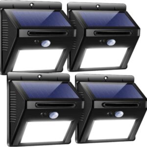 Set van 4 Solar Wandlampen met Bewegingsmelder: Krachtige zonne-energieverlichting met 20 LED's, waterdicht ontwerp, ideaal voor tuinen, garages, hekken, deuren, opritten en paden - Energieklasse A+++