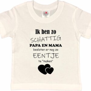 Shirt Aankondiging zwangerschap Ik ben zo schattig papa en mama besloten er nog zo eentje te "maken" | korte mouw | wit/zwart | maat 122/128 zwangerschap aankondiging bekendmaking