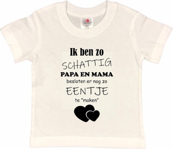 Shirt Aankondiging zwangerschap Ik ben zo schattig papa en mama besloten er nog zo eentje te "maken" | korte mouw | wit/zwart | maat 134/140 zwangerschap aankondiging bekendmaking