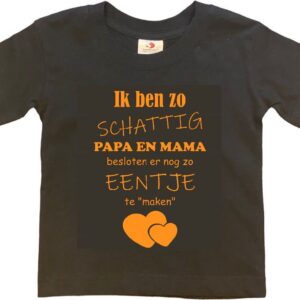 Shirt Aankondiging zwangerschap Ik ben zo schattig papa en mama besloten er nog zo eentje te "maken" | korte mouw | zwart/mosterd | maat 86/92 zwangerschap aankondiging bekendmaking