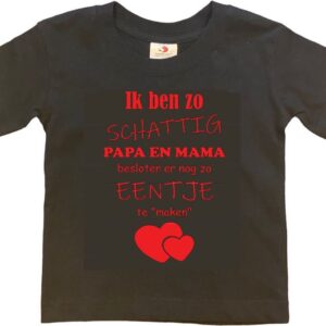 Shirt Aankondiging zwangerschap Ik ben zo schattig papa en mama besloten er nog zo eentje te "maken" | korte mouw | zwart/rood | maat 110/116 zwangerschap aankondiging bekendmaking