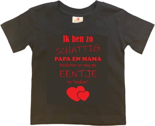 Shirt Aankondiging zwangerschap Ik ben zo schattig papa en mama besloten er nog zo eentje te "maken" | korte mouw | zwart/rood | maat 110/116 zwangerschap aankondiging bekendmaking