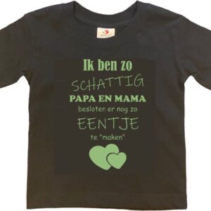 Shirt Aankondiging zwangerschap Ik ben zo schattig papa en mama besloten er nog zo eentje te "maken" | korte mouw | zwart/sage green (saliegroen) | maat 86/92 zwangerschap aankondiging bekendmaking