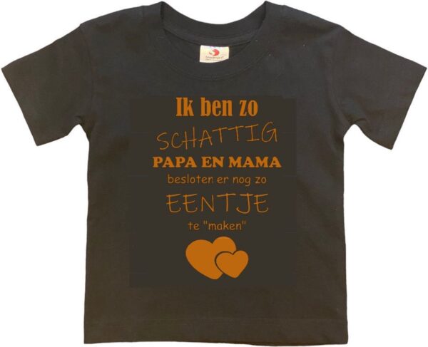 Shirt Aankondiging zwangerschap Ik ben zo schattig papa en mama besloten er nog zo eentje te "maken" | korte mouw | zwart/tan | maat 98/104 zwangerschap aankondiging bekendmaking