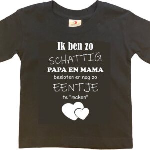 Shirt Aankondiging zwangerschap Ik ben zo schattig papa en mama besloten er nog zo eentje te "maken" | korte mouw | zwart/wit | maat 110/116 zwangerschap aankondiging bekendmaking