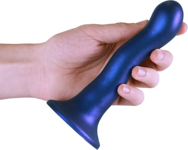 Shots - Ouch! OU818MBL - Ultra Soft Curvy G-Spot Dildo - 7'' / 17 cm - Metallic Blue