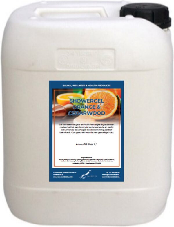 Showergel Sweet Orange & Cedarwood - 10 Liter - 2 in 1 voor lichaam en haar.