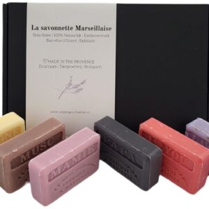 Soap bar cadeauset savon de marseille zeep Mamie, Papa, I love you, Cologne, Lavendel scrub, Musc 6x125 gr.