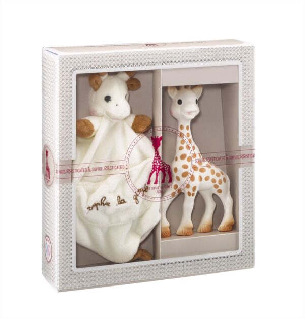 Sophie de giraf Sophiesticated Cadeauset - Baby speelgoed - Sophie de giraf & Knuffeldoekje met speenhouder - Kraamcadeau - Babyshower cadeau - 4-Delig