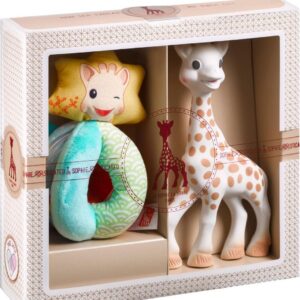 Sophie de giraf Sophiesticated Cadeauset - Baby speelgoed - Sophie de giraf & Zachte rammelaar met balletjes - Kraamcadeau - Babyshower cadeau - 4-Delig