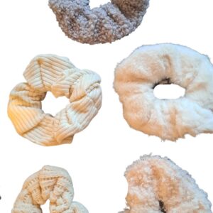 TWOA-Scrunchies-Set van 5 verschillende texturen scrunchies- wit en beige