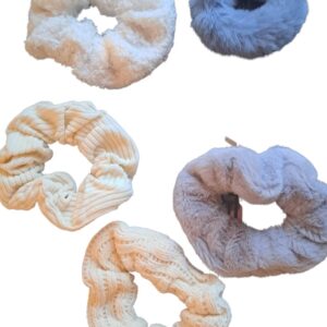 TWOA-Scrunchies-Set van 5 verschillende texturen scrunchies- wit en grijs