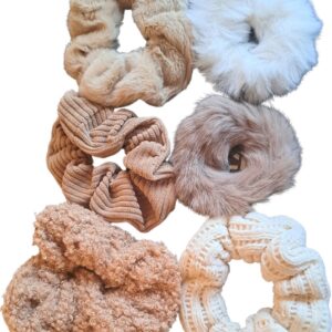 TWOA-Scrunchies-Set van 6 verschillende texturen scrunchies- wit en zand kleurig