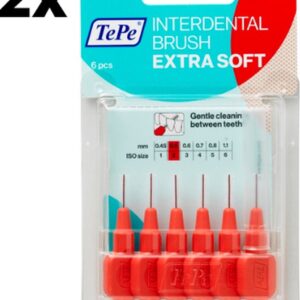 TePe Extra Soft Lichtrood 0,5mm - 2 x 6 stuks - Voordeelverpakking