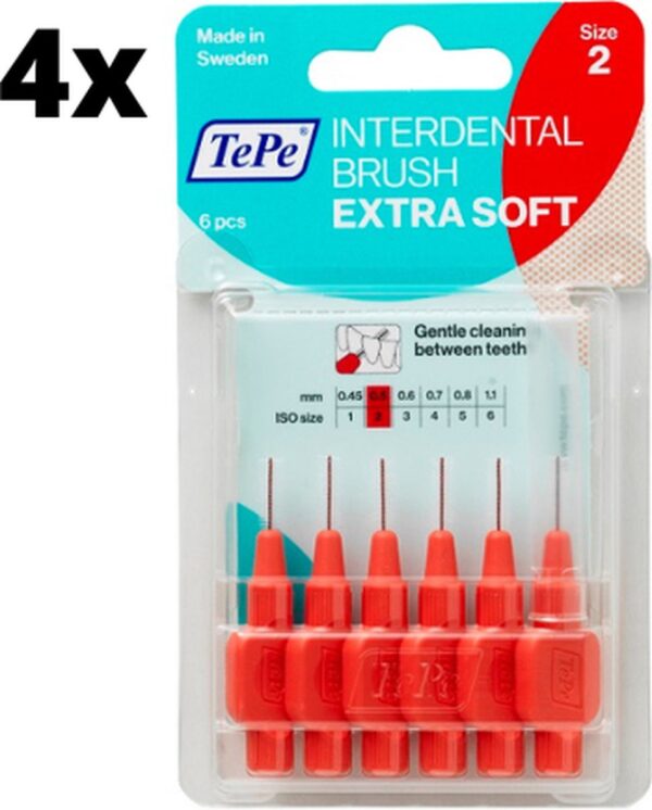 TePe Extra Soft Lichtrood 0,5mm - 4 x 6 stuks - Voordeelverpakking