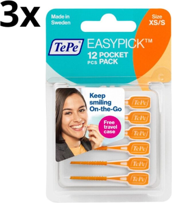 TePe Ragers EasyPick XS/S Pocket Pack Oranje - 3 x 12 stuks - Voordeelverpakking