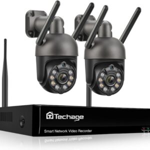 Techage Beveiligingscamera Set - 2 Camera's - Draadloos verbinding - Camerabewakingssysteem - 3TB - Twee-weg audio - Grote Opslag