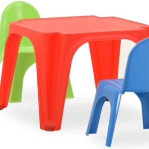 The Living Store Kindermeubelset - Tafel en stoelen - 100% PP - Rood - Groen - Geel - Blauw - 55x55x37.5cm - 35x28x41cm - UV-bestendig - Geschikt voor binnen en buiten