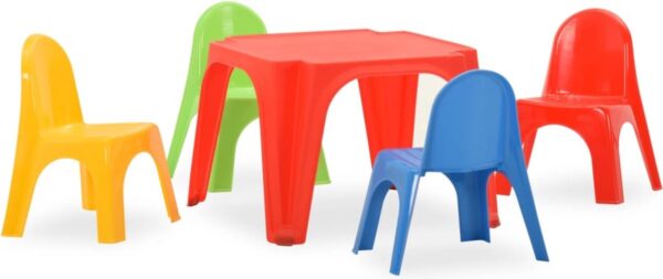 The Living Store Kindermeubelset - Tafel en stoelen - 100% PP - Rood - Groen - Geel - Blauw - 55x55x37.5cm - 35x28x41cm - UV-bestendig - Geschikt voor binnen en buiten