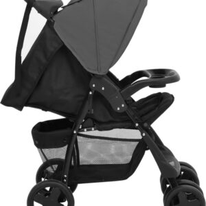 The Living Store Kinderwagen 2-in-1 - Donkergrijs/Zwart - Staal/Linnen - 78.5x49x102cm - Verstelbare rugleuning - UV-bescherming - Inklapbaar