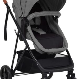 The Living Store Kinderwagen 2-in-1 Staal-Linnen - 59 x 100 x 103 cm - Lichtgrijs/Zwart