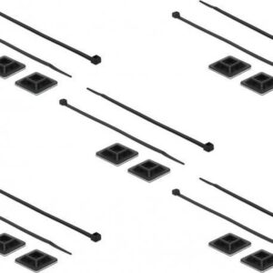 Tie-wraps 300 x 4,8mm (10 stuks) met zelfklevende houders (10 stuks) / zwart