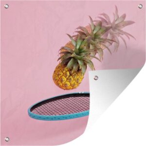 Tuin poster Ananas - Badminton - Roze - 200x200 cm - Tuindoek - Buitenposter