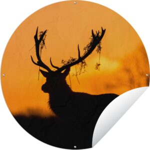 Tuincirkel Hert - Oranje - Silhouet - Dieren - Natuur - 150x150 cm - Ronde Tuinposter - Buiten