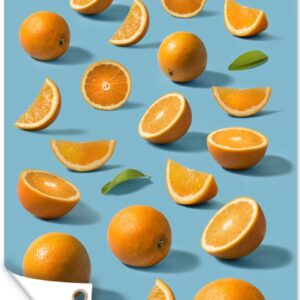 Tuindecoratie Fruit - Sinaasappel - Blauw - 40x60 cm - Tuinposter - Tuindoek - Buitenposter