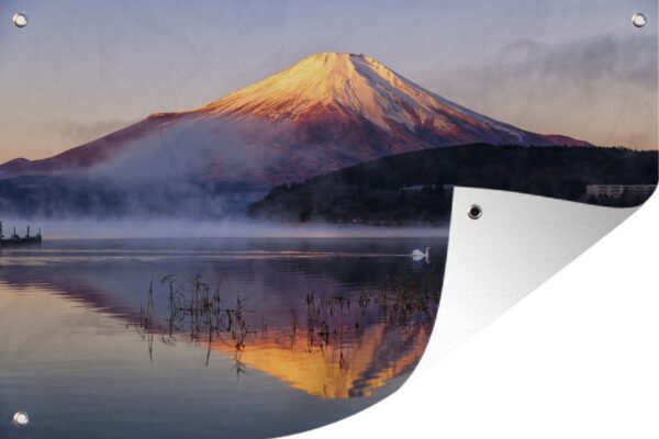 Tuindecoratie Fuji berg vanuit het meer Yamanaka in het Aziatische Japan - 60x40 cm - Tuinposter - Tuindoek - Buitenposter