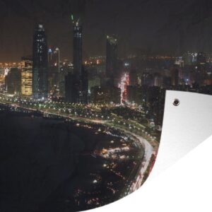 Tuindecoratie Luchtfoto van het Aziatische Abu Dhabi in de nacht - 60x40 cm - Tuinposter - Tuindoek - Buitenposter