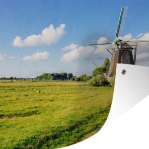 Tuindecoratie Molen - Gras - Nederland - 60x40 cm - Tuinposter - Tuindoek - Buitenposter