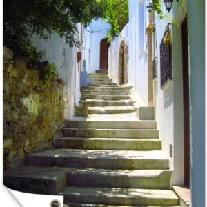 Tuindecoratie Prachtige trappen in de straten van de Oude stad van Rhodos - 40x60 cm - Tuinposter - Tuindoek - Buitenposter