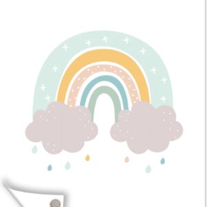 Tuindecoratie Regenboog - Wolken - Regen - Kinderen - Pastel - 40x60 cm - Tuinposter - Tuindoek - Buitenposter