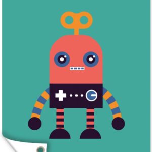 Tuindecoratie Robot - Speelgoed - Gezicht - Roze - Jongens - Kinderen - 40x60 cm - Tuinposter - Tuindoek - Buitenposter