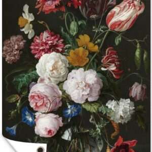 Tuindecoratie Stilleven met bloemen in een glazen vaas - Schilderij van Jan Davidsz. de Heem - 40x60 cm - Tuinposter - Tuindoek - Buitenposter