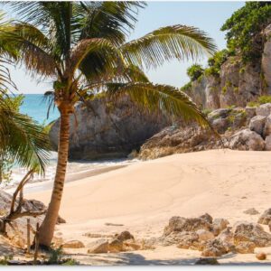 Tuindecoratie Tropisch strand bij Riviera Maya bij Tulum in Mexico - 60x40 cm - Tuinposter - Tuindoek - Buitenposter