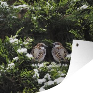 Tuindecoratie Twee ringmussen in het bos - 60x40 cm - Tuinposter - Tuindoek - Buitenposter