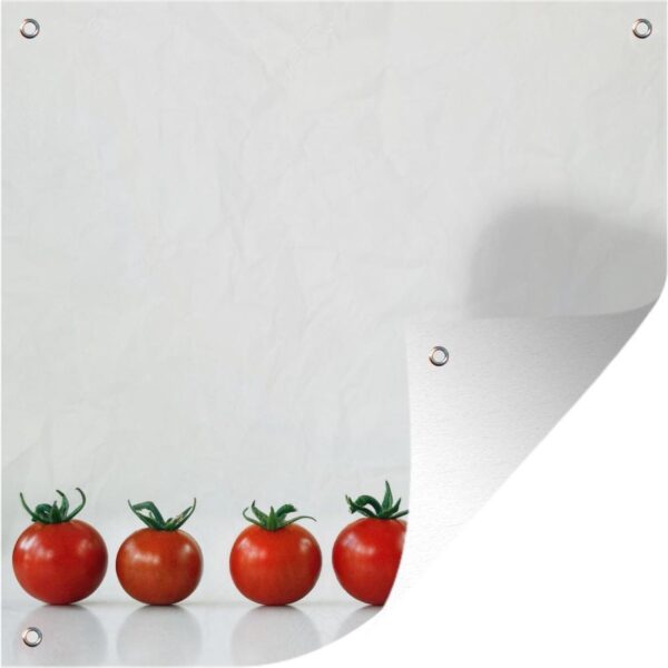 Tuindoek Kleine tomaten op een rij met een witte achtergrond - 100x100 cm